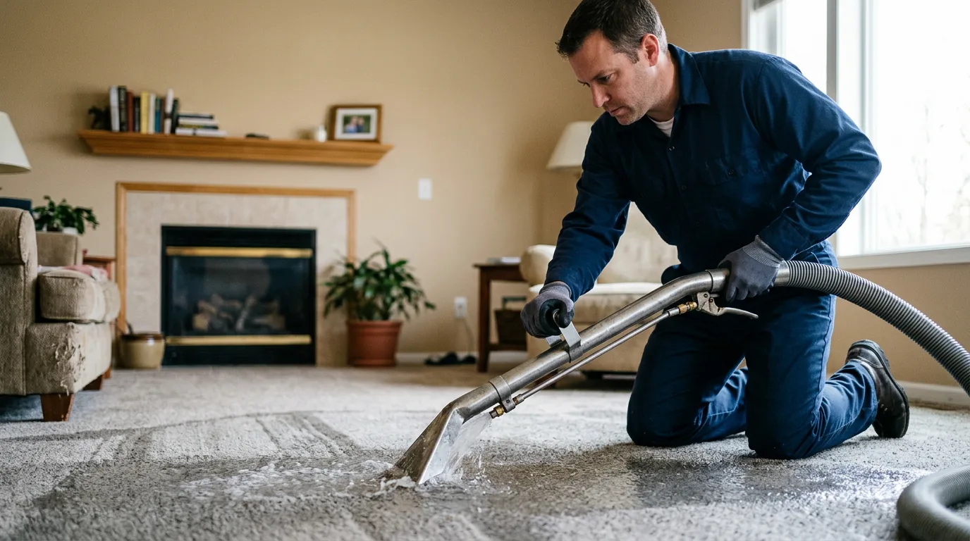 Water damage restoration technician working near Angier, NC